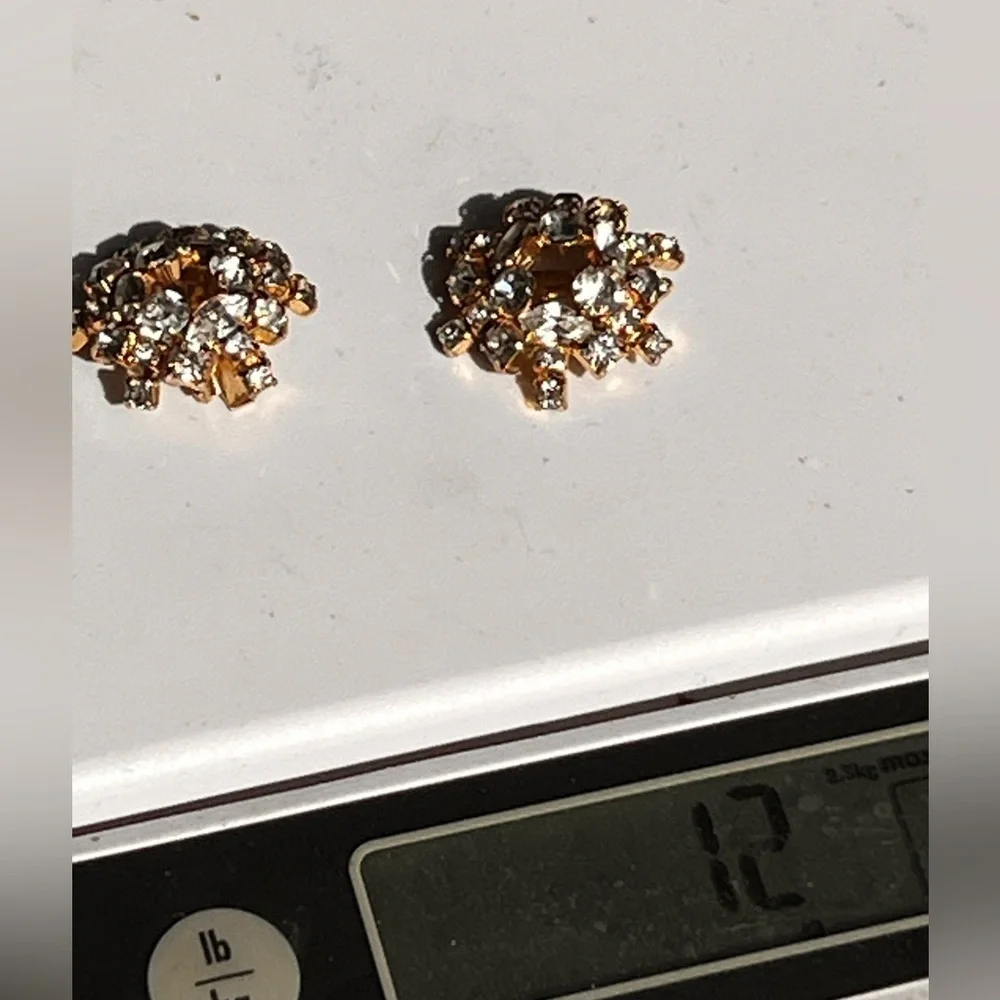 Kramer New York  1950's Gold Plated Brass Filagree  Earrings with Rhinestone
